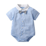 stylesilove Infant Baby Boys Blue Bowtie Romper and Plaid Shorts, Star Suspenders Gentleman Suit 3pcs Outfit