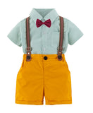 stylesilove Toddler Boys Classic Button Down Shirt and Shorts, Suspenders, Bowtie 4pcs Gentleman Suit Cotton Overalls Outfit