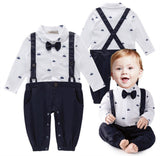 stylesilove Newborn Infant Toddler Sailor Boat Print Faux Suspender Formal Wear Baby Boy Romper