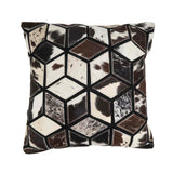 Fennco Styles Diamond Patchwork Hair On Leather Decorative Throw Pillow Cover 16" W x 16" L - Black & White Cushion Case for Home, Couch, Bedroom, Living Room and Office Décor
