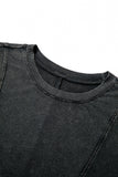 Black Exposed Seam Ribbed Long Sleeve Top