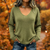 Women's Relaxed V-Neck Drop-Shoulder Pullover Sweater