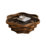 Cloud Shaped Coffee Table with Tempered Glass Top, Walnut Brown