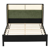 Queen Size Bed Frame with Green Upholstered Headboard