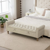 65.75" Wide Modern Upholstered Storage Bench With Double Lids