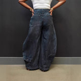 New-style Retro Distressed Washed Womens Jeans With An Inverted Waistband