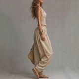 Women's Sleeveless Backless Halter Top & Wide-Leg Pants Set