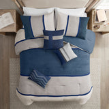 7 Piece Faux Suede Comforter Set Blue Queen
