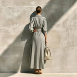 Women's Color-Block Belted Wrap Long Shirt Dress