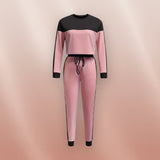 Women's Korean-Style Hoodie & Pants Two-Piece Set – Casual Patchwork