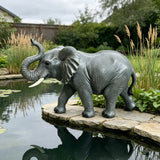 20-Inch Tall Resin Elephant Statue with Raised Trunk, Grey