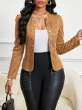 Womens Double-breasted Long-sleeve Suit Jacket Without Lining