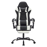 Gaming Chair with Footrest, Ergonomic Computer Chair, Black White Leather