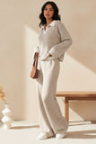 Women's Striped Wide Leg Pants Set – Long Sleeve Polo Crop Top & Trousers