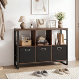 6-Cube Industrial Bookshelf with Storage Bins & Metal Frame