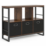 6-Cube Industrial Bookshelf with Storage Bins & Metal Frame
