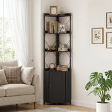 6-Tier Corner Bookshelf with Cabinet 71" Tall Metal Frame