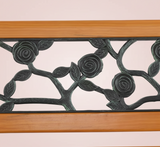 Cast Iron & Wood Outdoor Garden Bench with Ornate Backrest