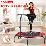 Oneofics 48”Trampoline, Foldable Fitness trampoline for Adults and Kids, Exercise Workout Rebounder Trampoline with Adjustable Handle, Max Load 550lbs