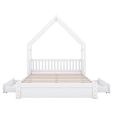 House Style Platform Bed With Guardrail And 2 Drawers