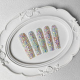 GGddsha Long Novel Design And Reusable HandmadePMMA Acrylic Press On Nails Full Coverage Candy 3D CrystaFake Nails With Box Gifts For Women,Pastel Galaxy