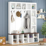 Farmhouse Wooden Hall Tree with 6 Hooks