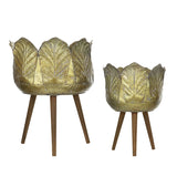 Set of 2 Metal Planter With Wood Legs Stand, L:D18.5x23.5" S:D15.
