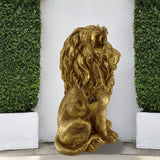 24-Inch Lion Statue, Resin Outdoor Guardian Sculpture, Gold