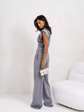 Satin Cowl Neck Top and Pants Set