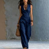 Women's V-Neck Crossover Tank Top & Casual Trousers Two-Piece Set