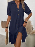 Women's Puff Sleeve Ruffled Hem Mini Dress – Solid Color