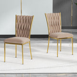 Modern Simple Velvet Dining Chair, Brown, Gold Metal Legs, Set of 2