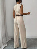 Contrast Trim Vest & Wide Leg Pants Set