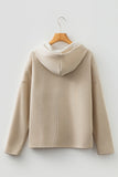 Dark Khaki Thermal Textured Leopard Drawstring Baggy Hoodie