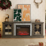 70" Modern TV Stand with 2-Door Storage and 23" Electric Fireplace - White, Grey, Cherry