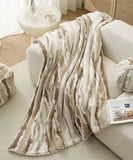 Fennco Styles Stripe Faux Fur Fleece Reversible Throw Blanket 60" W X 80" L - Beige Plush Fluffy Soft Blanket for Home, Couch, Bedroom, Living Room, Office, and Holiday Décor