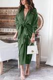 BTFBM Summer Dresses for Women 2025 Long Sleeve Lapel V Neck Button Down Elegant Belted Ruched Satin Shirt Fall Dress