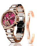 OLEVS Watches for Women Automatic Mechanical Self Winding Rose Gold Ladies Watch Diamond Dress Ceramic Bracelet Waterproof Female Wrist Watch
