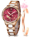OLEVS Watches for Women Automatic Mechanical Self Winding Rose Gold Ladies Watch Diamond Dress Ceramic Bracelet Waterproof Female Wrist Watch