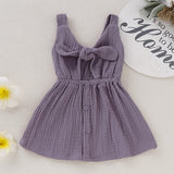 stylesilove Baby Girls Sleeveless Front Tie Bowknot Gauze Cotton Dress Toddler Girl Solid Sundress Summer Outfit