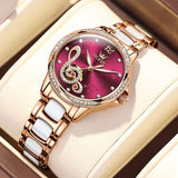 OLEVS Watches for Women Automatic Mechanical Self Winding Rose Gold Ladies Watch Diamond Dress Ceramic Bracelet Waterproof Female Wrist Watch