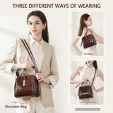 Genuine Leather Bucket Crossbody Shoulder Purse for Women | Scratch-Resistant Cowhide, 5 Pockets, Magnetic Snap, Silver Hardware, 3-Way Carry, Lightweight, Ideal Gift