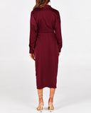 BTFBM Summer Dresses for Women 2025 Long Sleeve Lapel V Neck Button Down Elegant Belted Ruched Satin Shirt Fall Dress