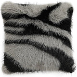 Fennco Styles Zebra Stripe Faux Fur Animal Design Decorative Throw Pillow Cover 18" W x 18" L – Grey Plush Cushion Case for Couch, Bedroom, Living Room and Office Décor