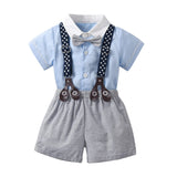 stylesilove Infant Baby Boys Blue Bowtie Romper and Plaid Shorts, Star Suspenders Gentleman Suit 3pcs Outfit