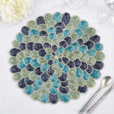 Fennco Style Beaded Peacock Placemat 14" Round, 1-Piece - Blue Glam Feather Inspired Table Mat for Home Décor, Family Gatherings, Birthdays and Special Events