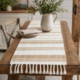 Fennco Styles Farmhouse Cotton Jute Table Runner with Tassel Fringe 14 x 72 Inch - Rustic Natural and Ivory Woven Table Cover for Kitchen, Dining Room, Everyday Use and Seasonal Entertaining