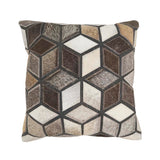 Fennco Styles Diamond Patchwork Hair On Leather Decorative Throw Pillow Cover 16" W x 16" L - Black & White Cushion Case for Home, Couch, Bedroom, Living Room and Office Décor
