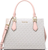Michael Kors Marilyn Medium Satchel, Gold-Tone Hardware/MK Signature/Powder Blush Multi