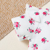 stylesilove Infant Baby Girls Floral Print Short Sleeve Bodysuit & Shorts & Headband 3pcs Set Spring Summer Romper Outfit